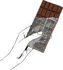 an illustration of a hand holding chocolate icon